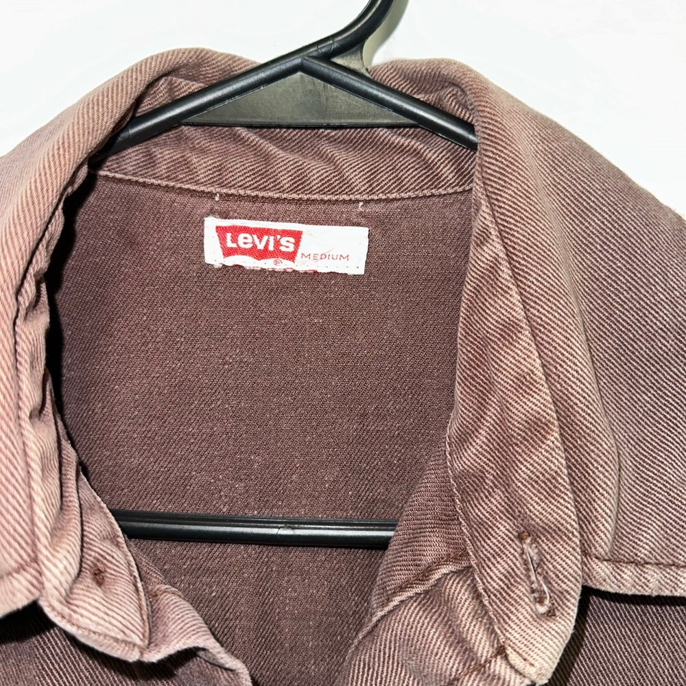 Levi's Double Pocket Denim Jacket 70s Big E Size Medium Brown Maroon Rare Unisex - Picture 3 of 11